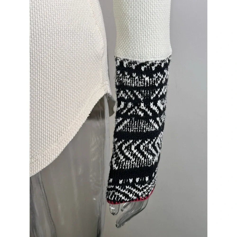 Free People Newbie Thermal Alpine Henley Top Women Medium Cuffs‎ Cream Cozy